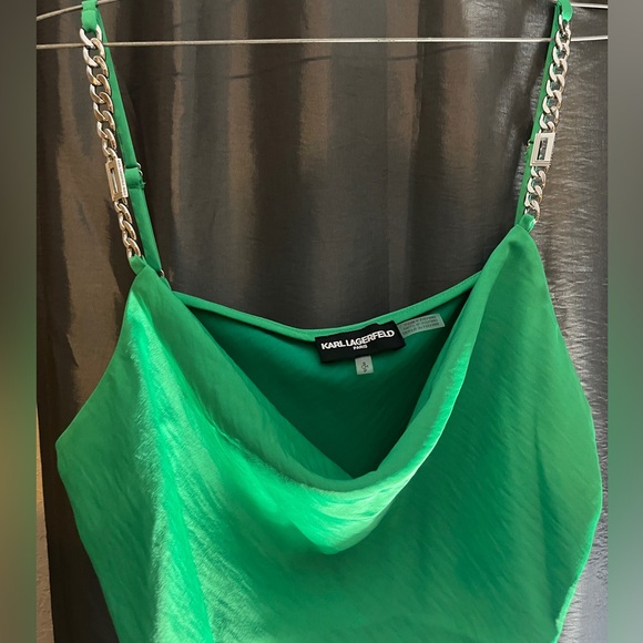 KARL LAGERFELD PARIS Green Solid Cowl Neck Sleeveless - Picture 2 of 5